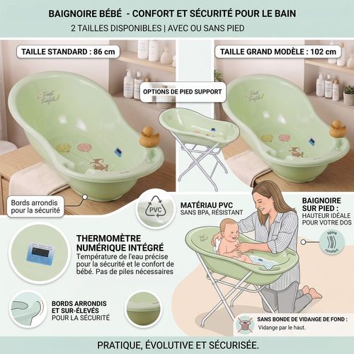 Baignoire Bébé Avec Thermomètre Intégré Pvc Vert Forest 86 Cm