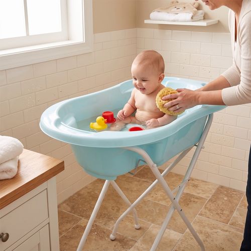 Baignoire Bébé Avec Réducteur Et Thermomètre Intégrés Bleu + Pied + Tuyau