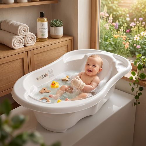Baignoire Bébé Avec Réducteur Et Thermomètre Intégrés Blanc + Tuyau