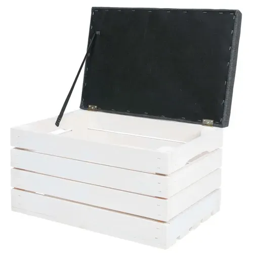 Pouf Coffre De Rangement En Bois Blanc Banc Avec Siège Rembourré