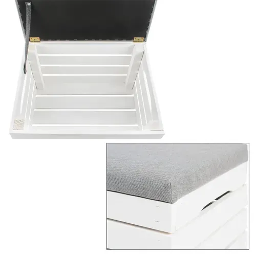 Pouf Coffre De Rangement En Bois Blanc Banc Avec Siège Rembourré