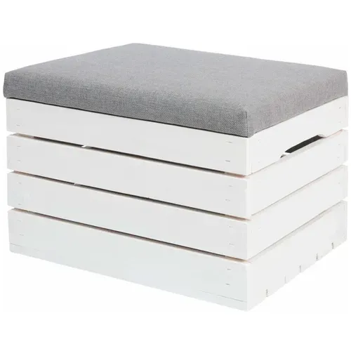 Pouf Coffre De Rangement En Bois Blanc Banc Avec Siège Rembourré