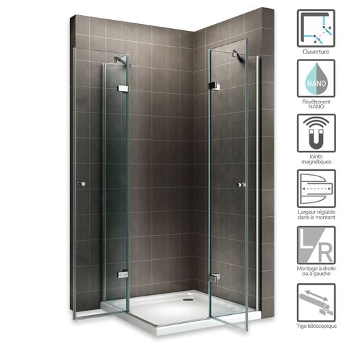 Cabine De Douche Maya H190 85x115cm Verre Transparent 2 Portes Battantes (sans Receveur)