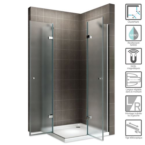 Cabine De Douche Maya H190 115x80cm Verre Opaque 2 Portes Battantes (sans Receveur)