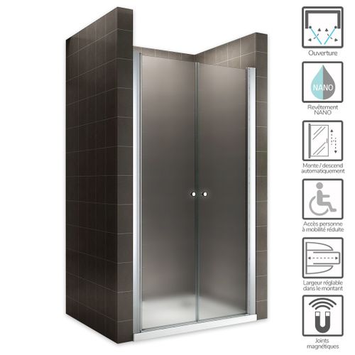 Porte De Douche H195 X L.84 à 88 Cm Verre Opaque - Gina