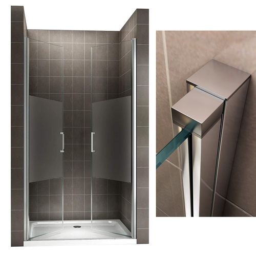 Porte De Douche H195 Largeur 68-71 Cm Verre Semi-opaque 2 Portes Battantes, Modèle Kaya