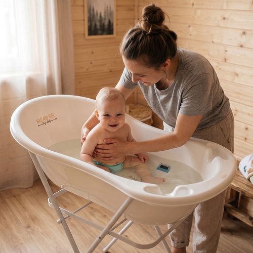 Baignoire Bébé Thermomètre Intégré Blanc Biche 86 Cm + Pied