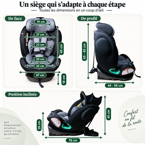 Zeli Siège-auto évolutif I-size 360° Enfants De 40 À 150 Cm 0-36 Kg Isofix Top Tether Noir + Canopy