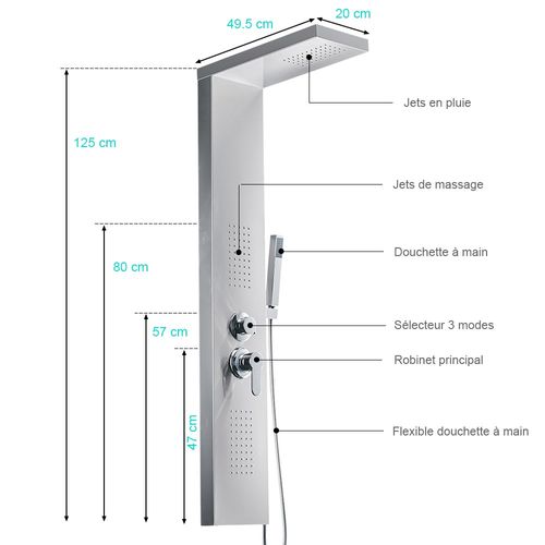 Colonne De Douche Hydromassante 3 Jets Gris / Argent - Zeny