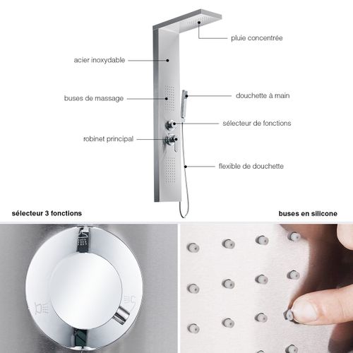 Colonne De Douche Hydromassante 3 Jets Gris / Argent - Zeny