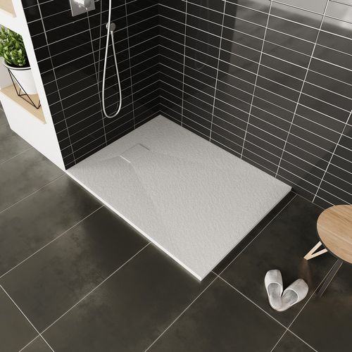 Receveur De Douche Baya 70x140 Cm Blanc Extra-plat Aspect Pierre + Bonde