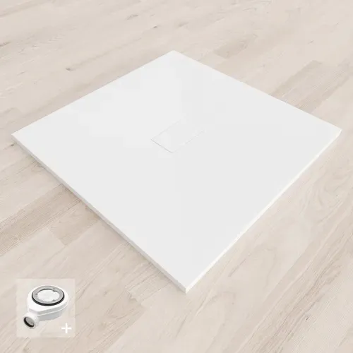Receveur De Douche Baya 100x100 Cm Blanc Extra-plat Aspect Pierre + Bonde Centrale