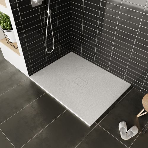 Receveur De Douche Baya 100x100 Cm Blanc Extra-plat Aspect Pierre + Bonde Centrale