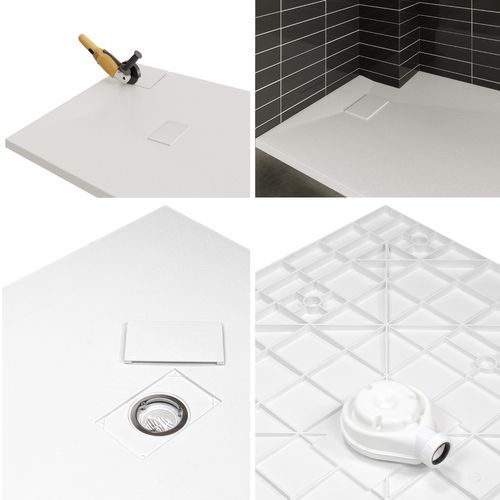 Receveur De Douche Baya 100x100 Cm Blanc Extra-plat Aspect Pierre + Bonde Centrale