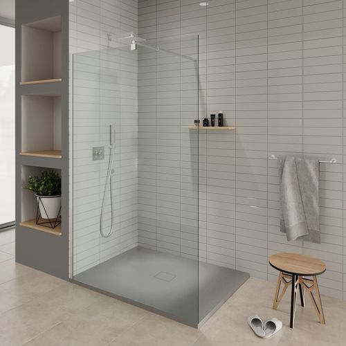 Receveur De Douche Baya 100x100 Cm Gris Extra-plat Aspect Pierre + Bonde Centrale