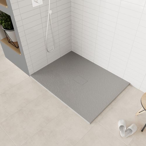 Receveur De Douche Baya 100x100 Cm Gris Extra-plat Aspect Pierre + Bonde Centrale