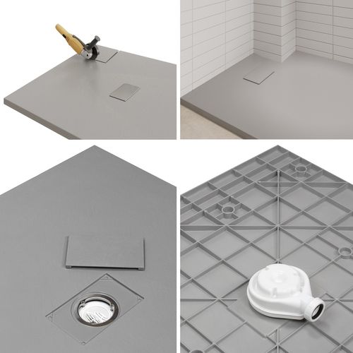 Receveur De Douche Baya 100x100 Cm Gris Extra-plat Aspect Pierre + Bonde Centrale