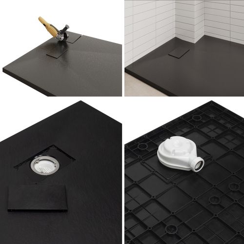 Receveur De Douche Baya 70x160 Cm Noir Extra-plat Aspect Pierre + Bonde