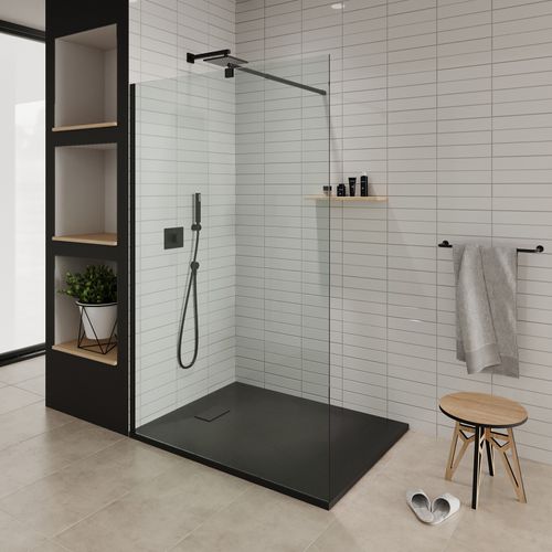 Receveur De Douche Baya 80x140 Cm Noir Extra-plat Aspect Pierre + Bonde