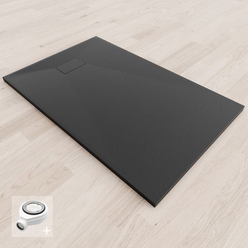 Receveur De Douche Baya 80x140 Cm Noir Extra-plat Aspect Pierre + Bonde