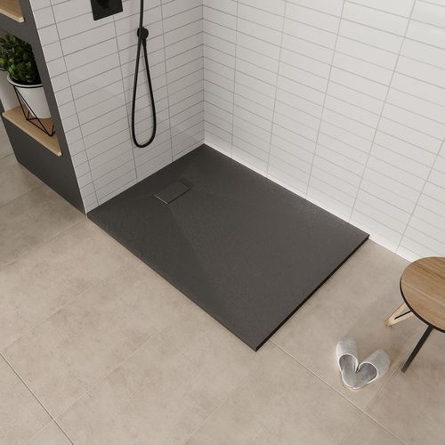 Receveur De Douche Baya 80x160 Cm Noir Extra-plat Aspect Pierre + Bonde