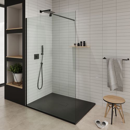 Receveur De Douche Baya 100x120 Cm Noir Extra-plat Aspect Pierre + Bonde