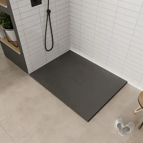 Receveur De Douche Baya 100x120 Cm Noir Extra-plat Aspect Pierre + Bonde