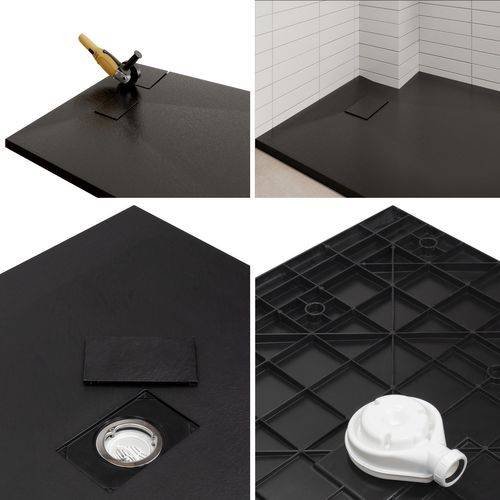 Receveur De Douche Baya 100x120 Cm Noir Extra-plat Aspect Pierre + Bonde