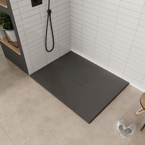 Receveur De Douche Baya 100x160 Cm Noir Extra-plat Aspect Pierre + Bonde