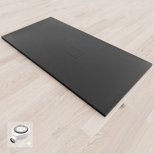Receveur De Douche Baya 100x180 Cm Noir Extra-plat Aspect Pierre + Bonde