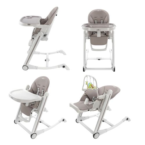 Adelle Chaise Haute Bébé À Bascule, Pliable Et Repose-pieds Gris / Blanc