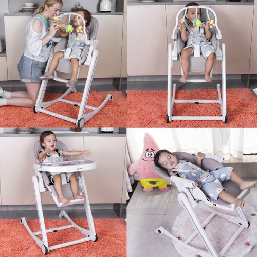 Adelle Chaise Haute Bébé À Bascule, Pliable Et Repose-pieds Gris / Blanc