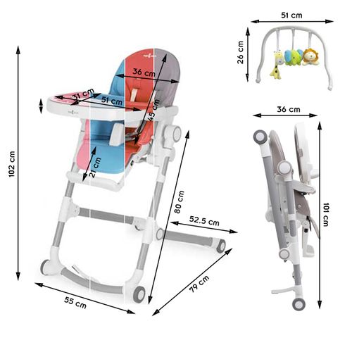 Hugo Chaise Haute Pliable Et Inclinable + Arche De Jeux Bleu