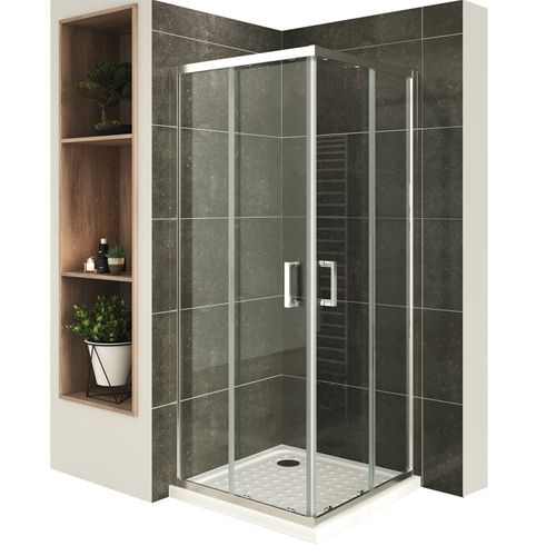 Cabine Parois De Douche Angulaire Coulissante 80x170 Cm H 200 En PVC Bleu Vintage Verre Transparent Mod Deco Duo 86813349