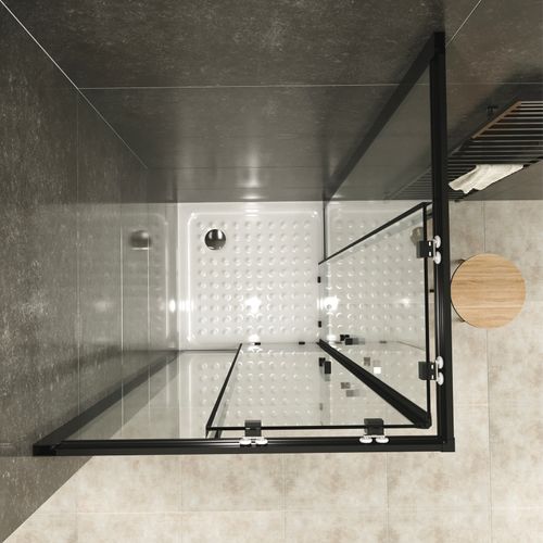 Cabine De Douche H180 85x85cm +receveur Verre Transparent Portes Coulissantes Lanablack+