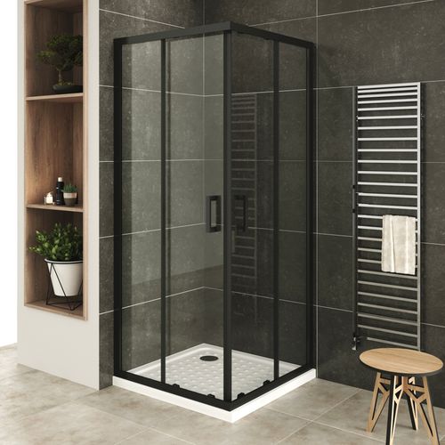 Cabine De Douche H180 85x85cm +receveur Verre Transparent Portes Coulissantes Lanablack+