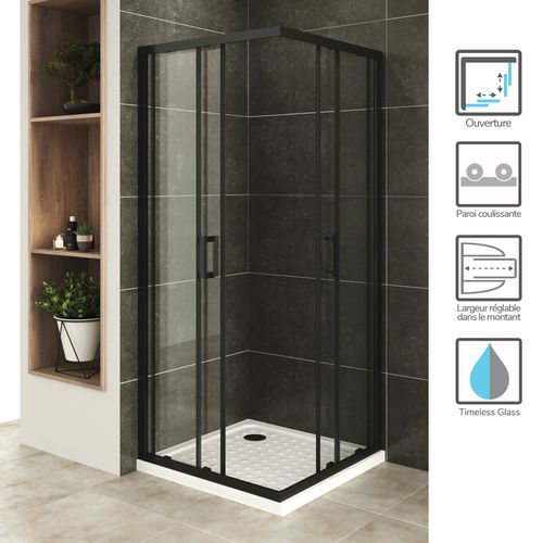 Cabine De Douche H180 85x85cm +receveur Verre Transparent Portes Coulissantes Lanablack+