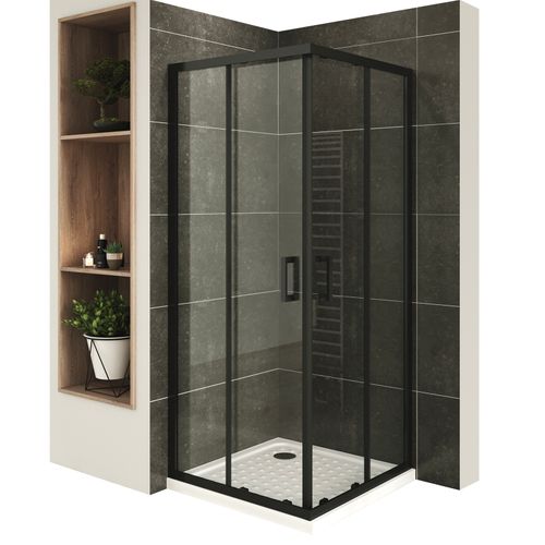 Cabine De Douche H180 85x85cm +receveur Verre Transparent Portes Coulissantes Lanablack+