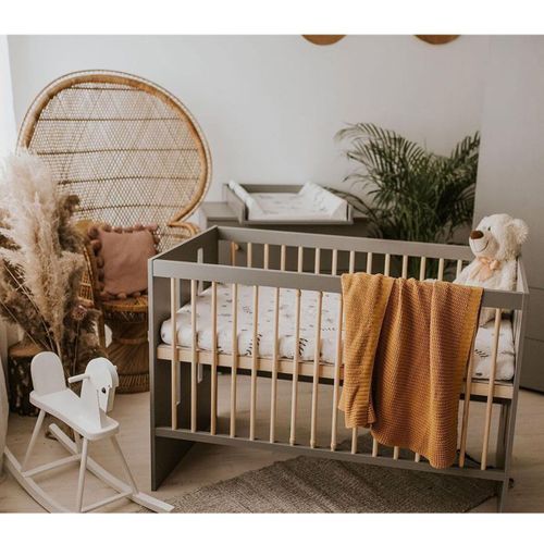 Pauline Ensemble Bébé Lit évolutif, Commode À Langer Gris / Bois 120x60 Cm