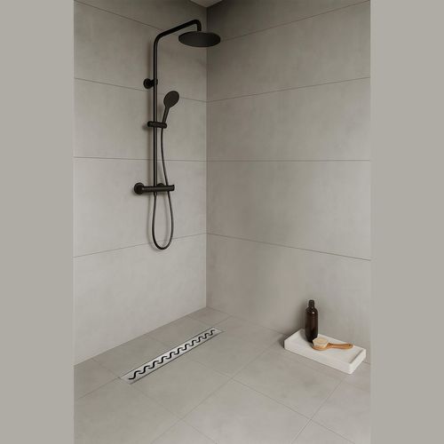 Caniveau De Douche Motif Vague L.60 Cm Acier, Siphon Anti-odeurs, Débit Performant -vago