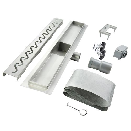 Caniveau De Douche Motif Vague L.60 Cm Acier, Siphon Anti-odeurs, Débit Performant -vago