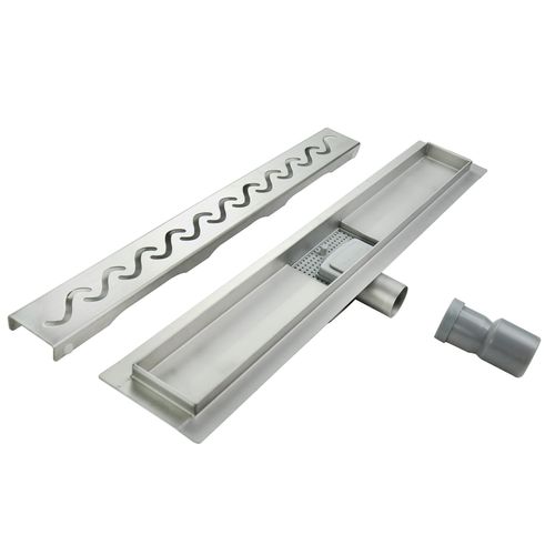 Caniveau De Douche Motif Vague L.110 Cm Acier, Siphon Anti-odeurs, Débit Performant -vago