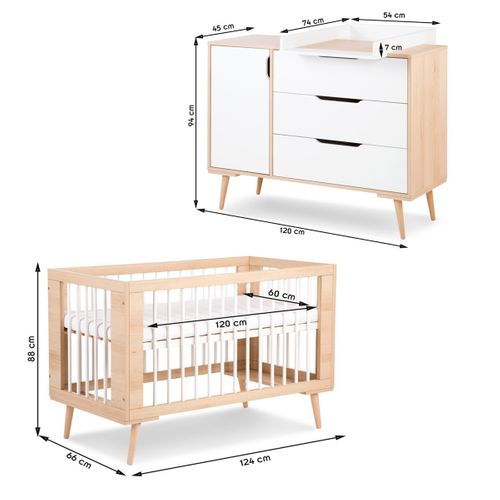 Sofie Ensemble Commode À Langer Et Lit Bébé Style Scandinave 120x60 Hêtre