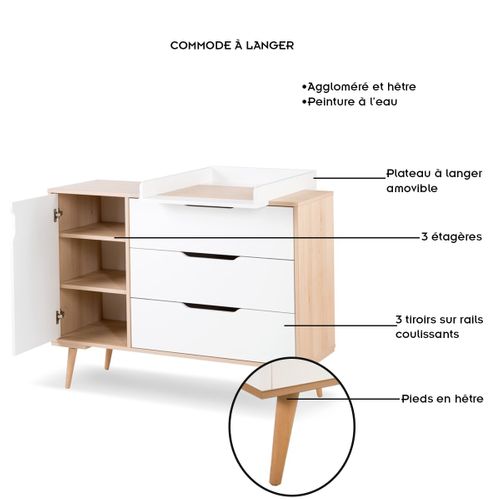 Sofie Ensemble Commode À Langer Et Lit Bébé Style Scandinave 120x60 Hêtre