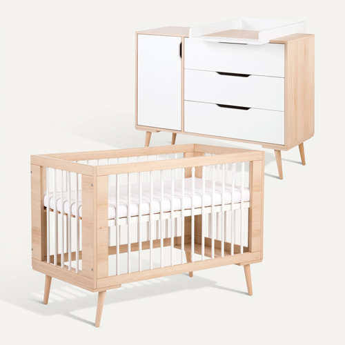 Sofie Ensemble Commode À Langer Et Lit Bébé Style Scandinave 120x60 Hêtre