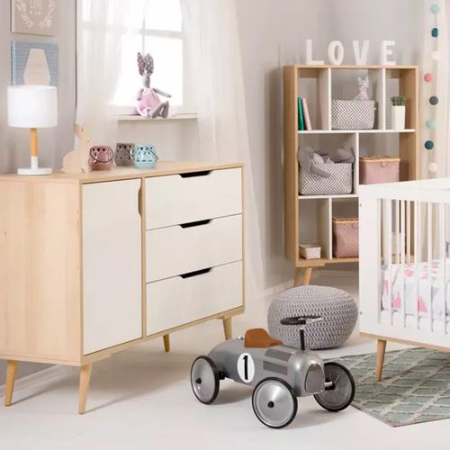 Sofie Commode À Langer Scandinave 3 Tiroirs, Porte Et étagères Blanc / Bois