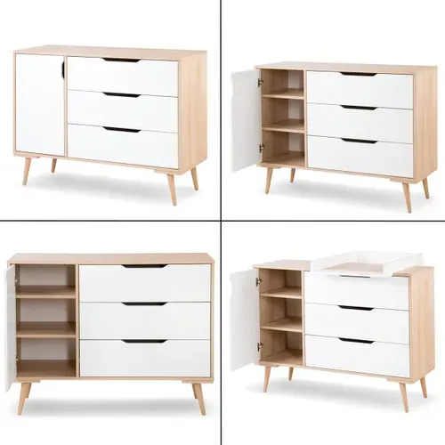 Sofie Commode À Langer Scandinave 3 Tiroirs, Porte Et étagères Blanc / Bois
