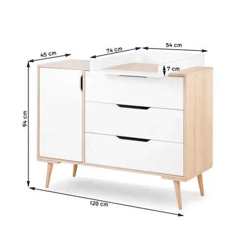 Sofie Commode À Langer Scandinave 3 Tiroirs, Porte Et étagères Blanc / Bois