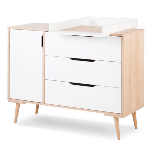 Sofie Commode À Langer Scandinave 3 Tiroirs, Porte Et étagères Blanc / Bois