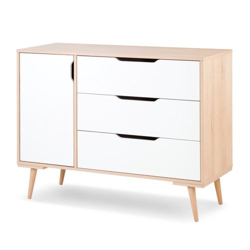 Sofie Commode À Langer Scandinave 3 Tiroirs, Porte Et étagères Blanc / Bois
